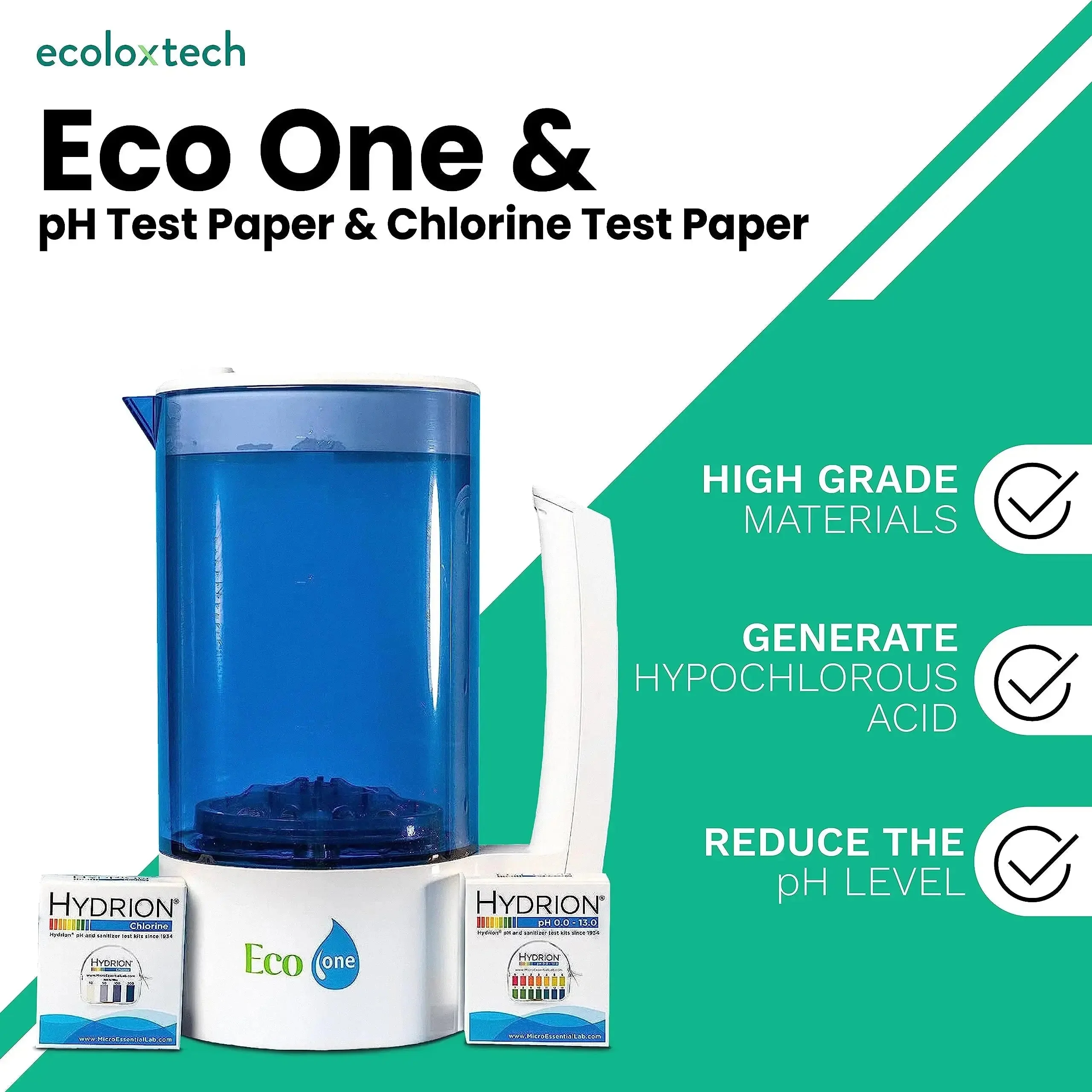 Eco One Electrolyzed Water System - Portable Hypochlorous Acid (HOCl) Generator With Chlorine & pH Test Paper - Image 5