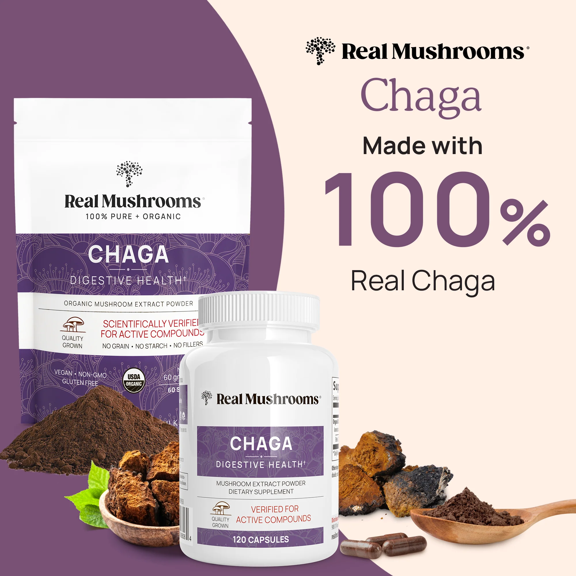 REAL MUSHROOMS Organic Chaga Extract Capsules - Image 6